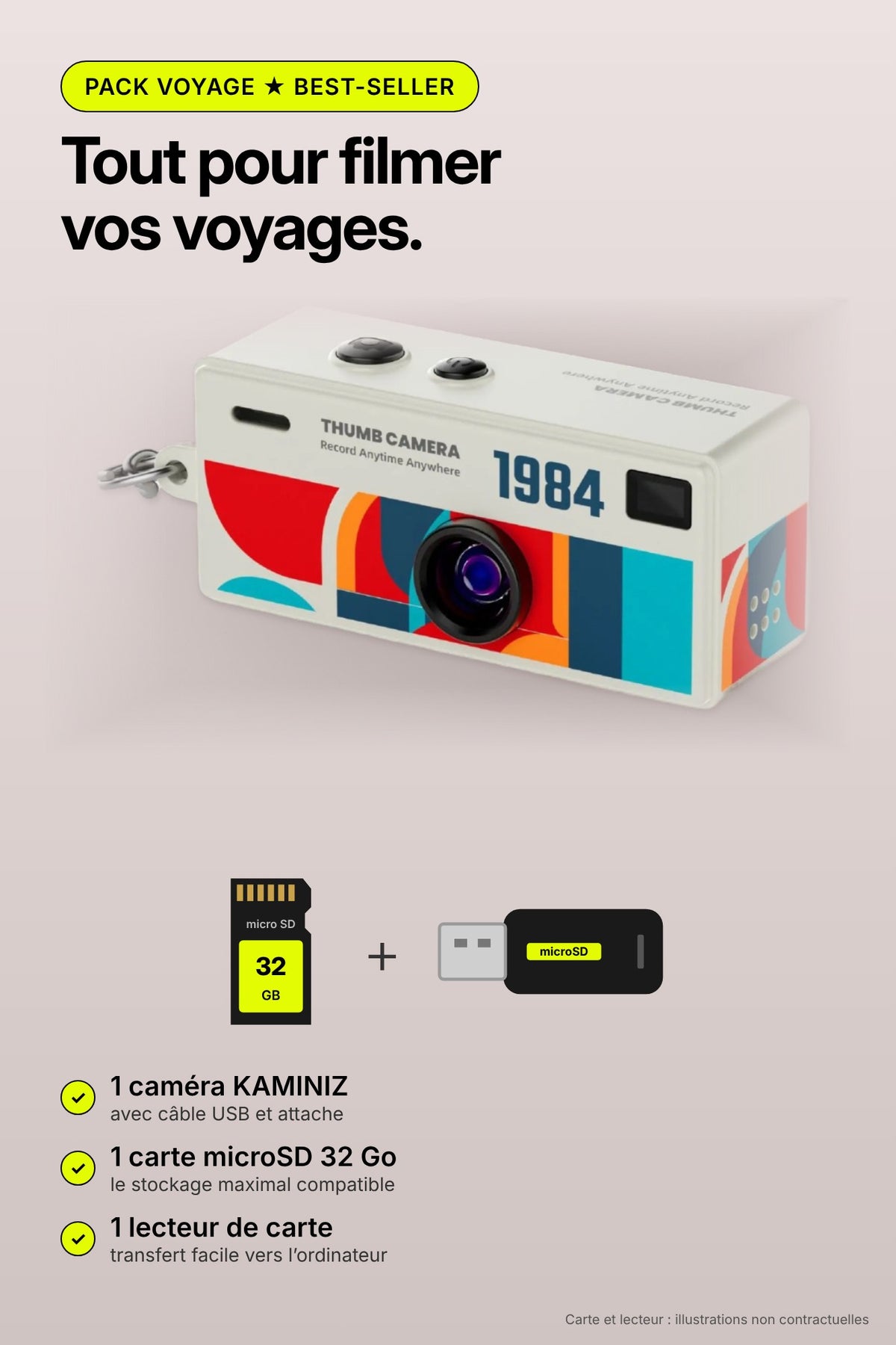 KAMINIZ – Mini caméra rétro porte-clés