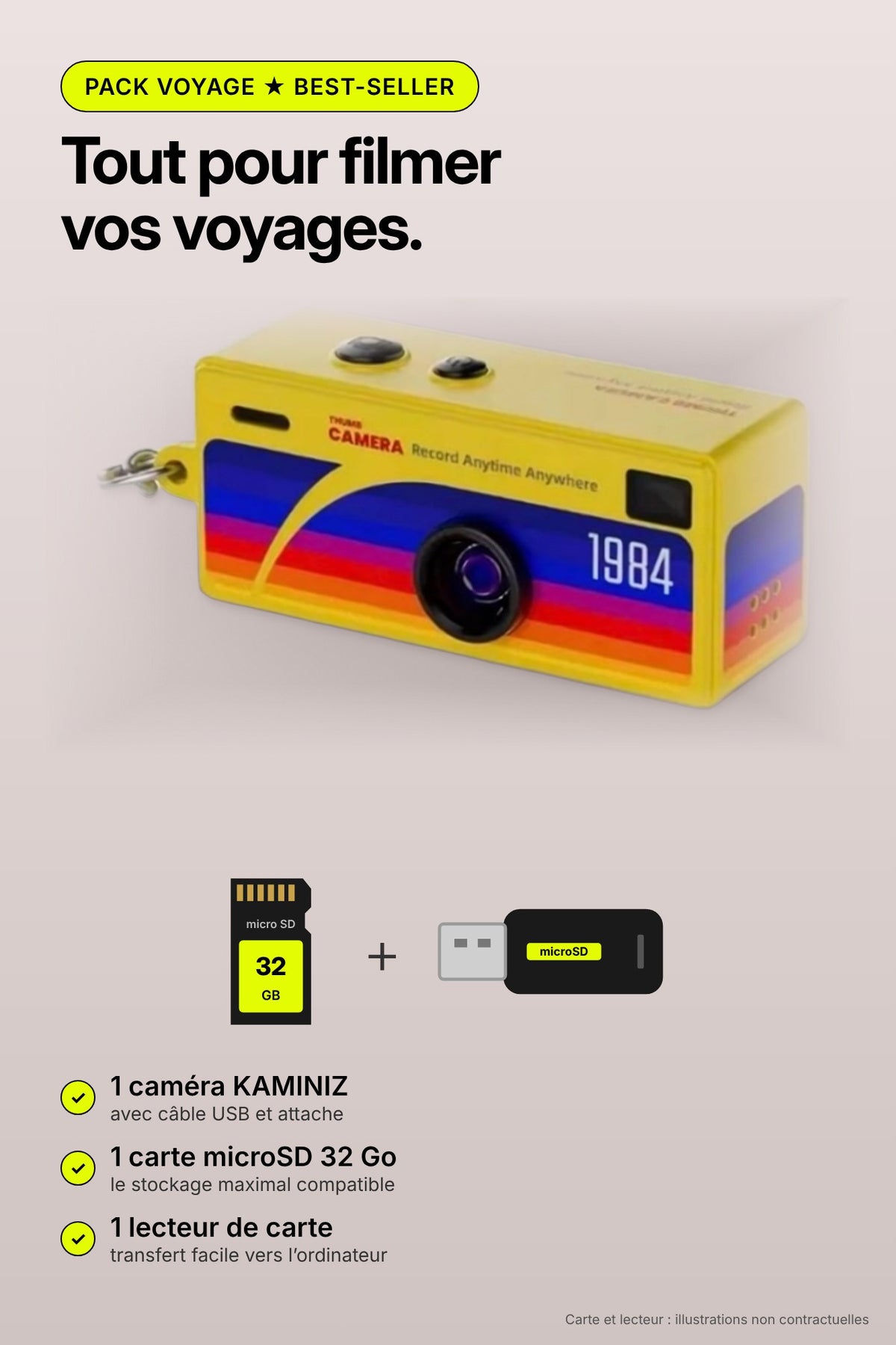KAMINIZ – Mini caméra rétro porte-clés